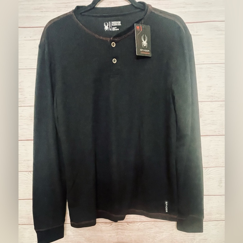 NWT Spyder Long Sleeve Loungewear Shirt Black w/Red Trim Medium